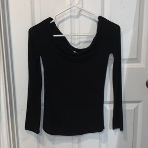 Black Off The Shoulder Ribbed Long sleeve
